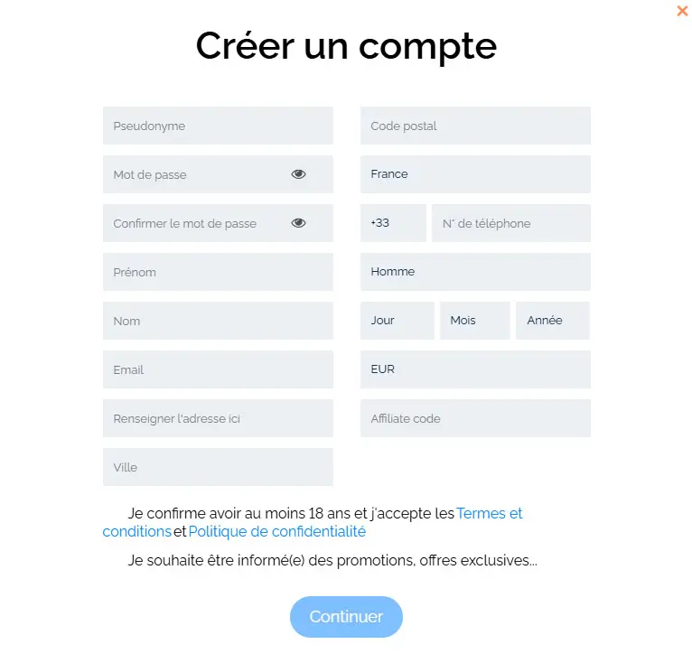 Processus d'inscription SEVEN CASINO